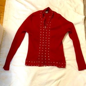 Rich Red silver Studded knit Sweater